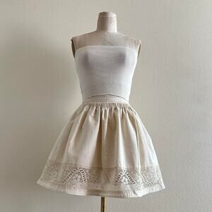 handmade ivory lace trim linen mini skirt